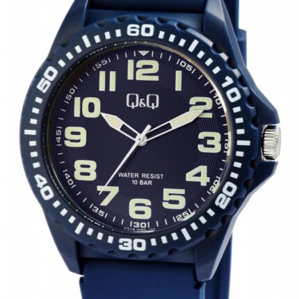 Q&Q Herrenuhr mit Silikonarmband, 10 bar, blau, Luminanzanzeige