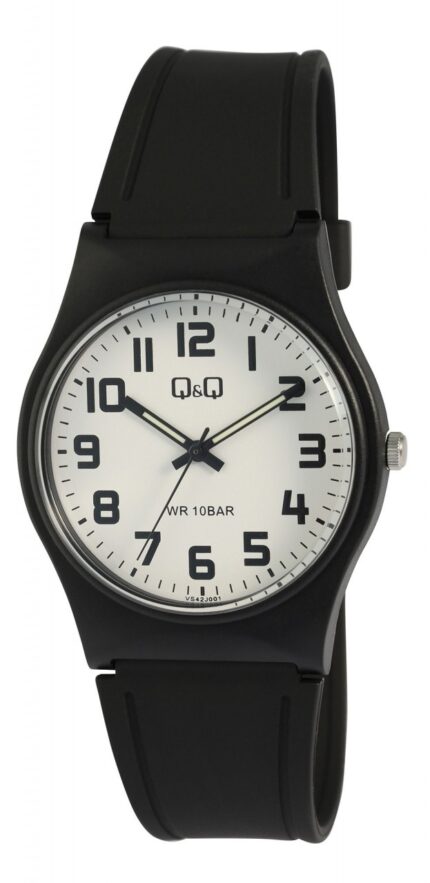 Q&Q Damenuhr mit Silikonarmband, 3-Zeiger/analog, 10 ATM, schwarz/ZB weiß