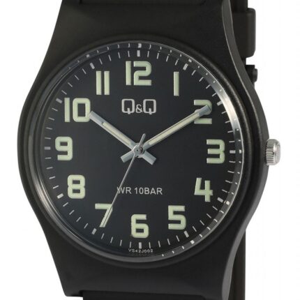 Q&Q Damenuhr mit Silikonarmband, 3-Zeiger/analog, 10 ATM, schwarz/ZB schwarz