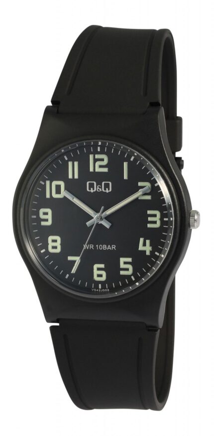 Q&Q Damenuhr mit Silikonarmband, 3-Zeiger/analog, 10 ATM, schwarz/ZB schwarz