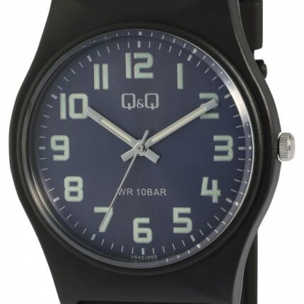 Q&Q Damenuhr mit Silikonarmband, 3-Zeiger/analog, 10 ATM, schwarz/ZB blau