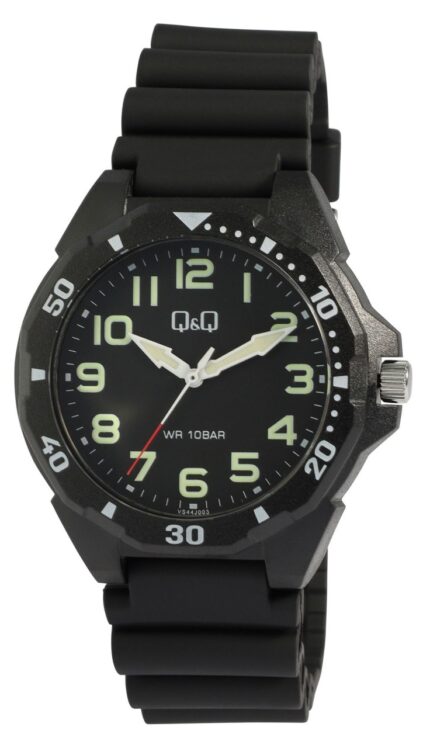 Q&Q Herrenuhr, Kunststoff, Silikonarmband, Superluminova, schwarz, 10 ATM, Ø ...