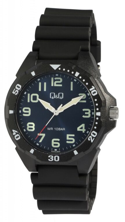 Q&Q Herrenuhr, Kunststoff, Silikonarmband, Superluminova, schwarz/dunkelblau,...