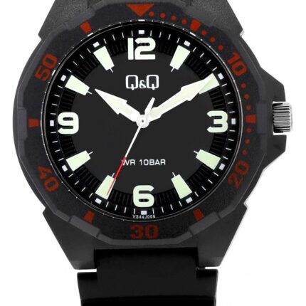 Q&Q Herrenuhr, Kunststoff, Silikonarmband, Superluminova, schwarz/rot, 10 ATM...