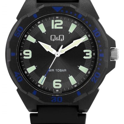 Q&Q Herrenuhr, Kunststoff, Silikonarmband, Superluminova, schwarz/blau, 10 AT...
