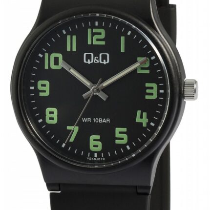 Q&Q Uniexuhr mit Silikonband, 10ATM, schwarz