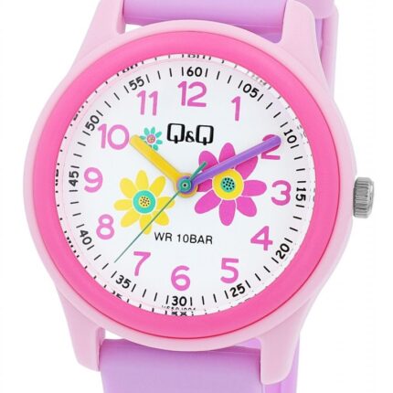 Q&Q Kinderuhr mit Silikonarmband, Blumenmotive, 10 ATM