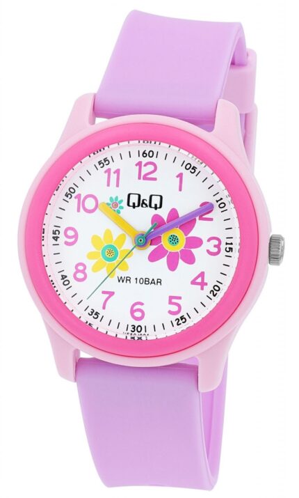 Q&Q Kinderuhr mit Silikonarmband, Blumenmotive, 10 ATM
