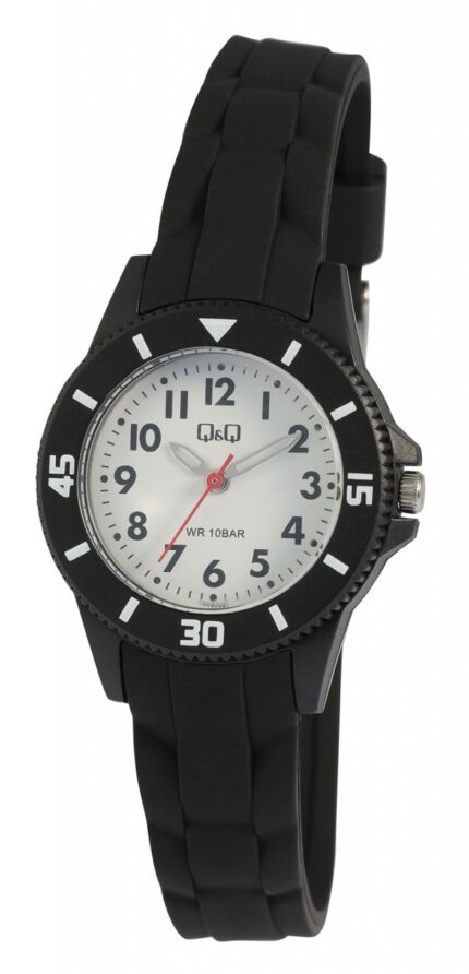 Q&Q Damenuhr mit Silikonarmband, 10 ATM, schwarz