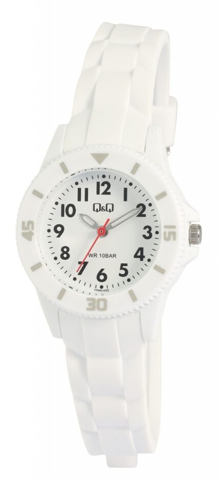 Q&Q Damenuhr mit Silikonarmband, 10 ATM, weiß