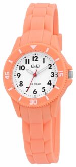 Q&Q Damenuhr, Kunststoff, Silikonarmband, orange, 10 ATM, Ø 30 mm