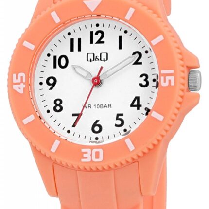 Q&Q Damenuhr, Kunststoff, Silikonarmband, orange, 10 ATM, Ø 30 mm