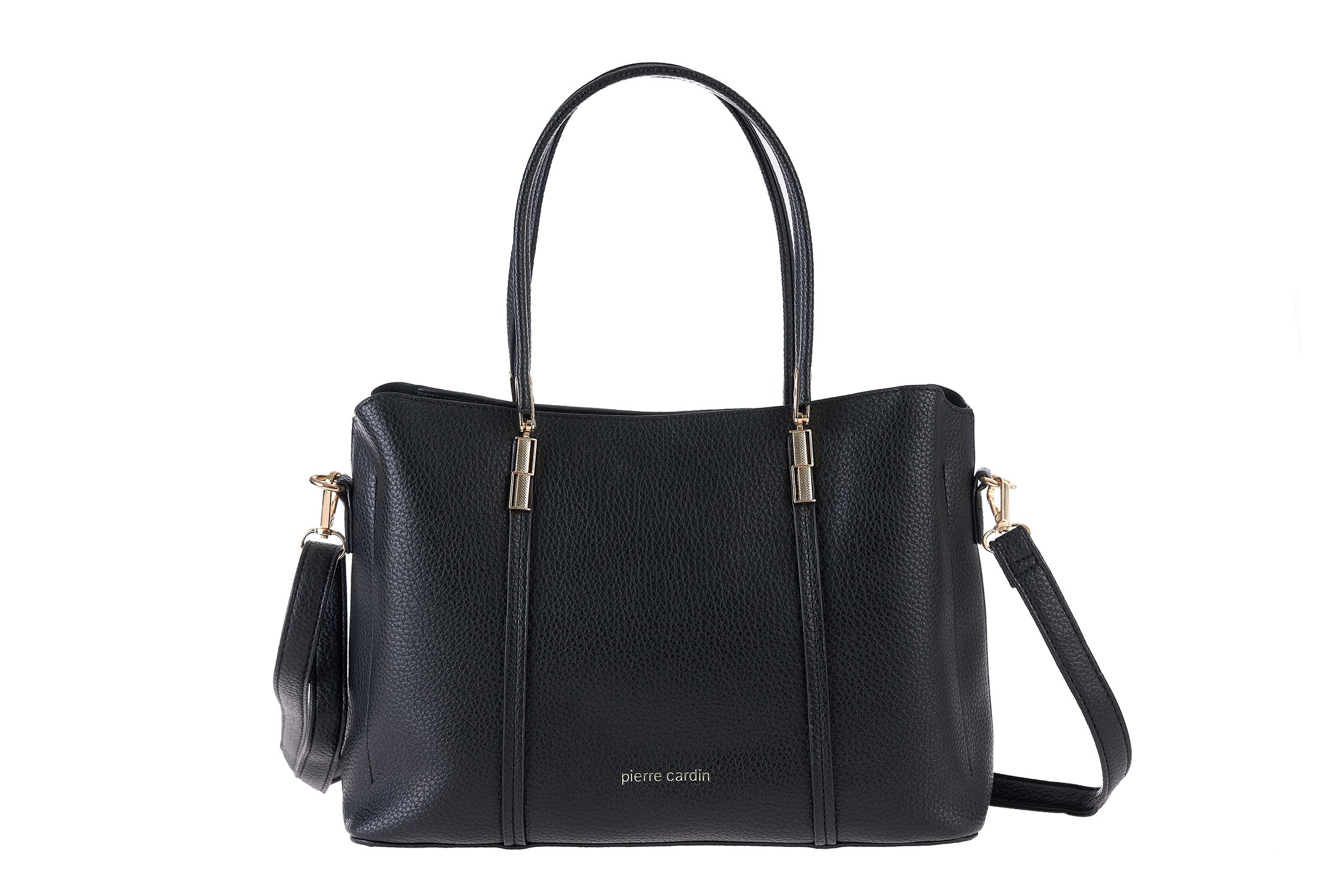 BLACK PIERRE CARDIN ECO-LEATHER HANDBAG WITH SHOULDER STRAP - WX28 1008 - Image 1