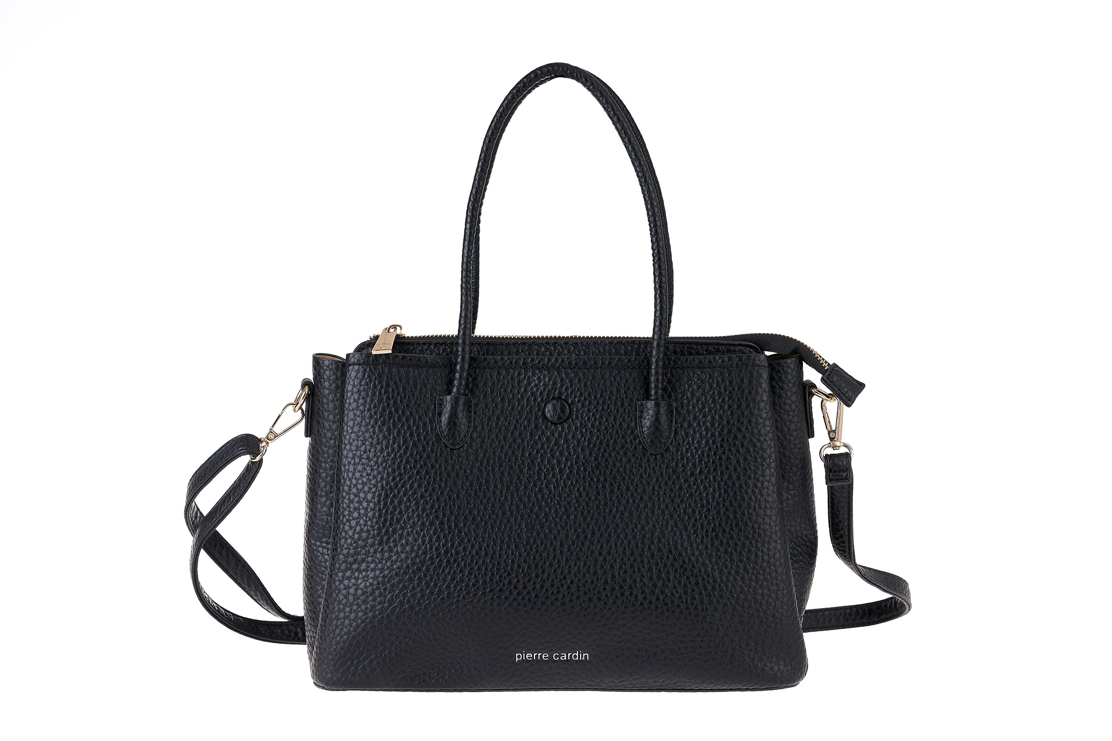 long24-24182 black PIERRE CARDIN ECO-LEATHER HANDBAG WITH SHOULDER STRAP - LONG24 24182 - Image 1