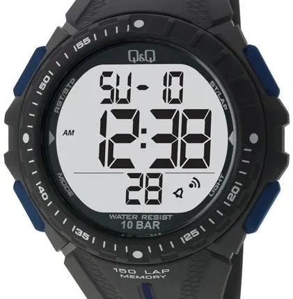 Q&Q Resin Band Digital Watch Black/Blue 10ATM (Men's) M102J003Y