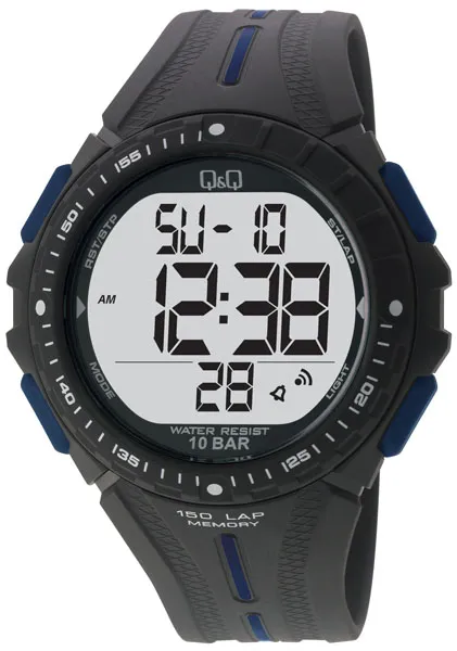 M102J003Y Q&Q Resin Band Digital Watch Black/Blue 10ATM (Men's) M102J003Y - Image 1