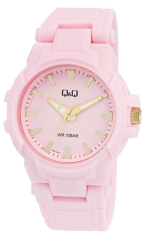 V50A-002VY Q&Q Pink Resin Band Watch Gold Details 10ATM (Women's) V50A-002VY - Image 1