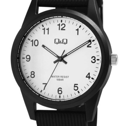 Q&Q Black Resin Band White Face Watch 10ATM (Unisex) VS12J001Y