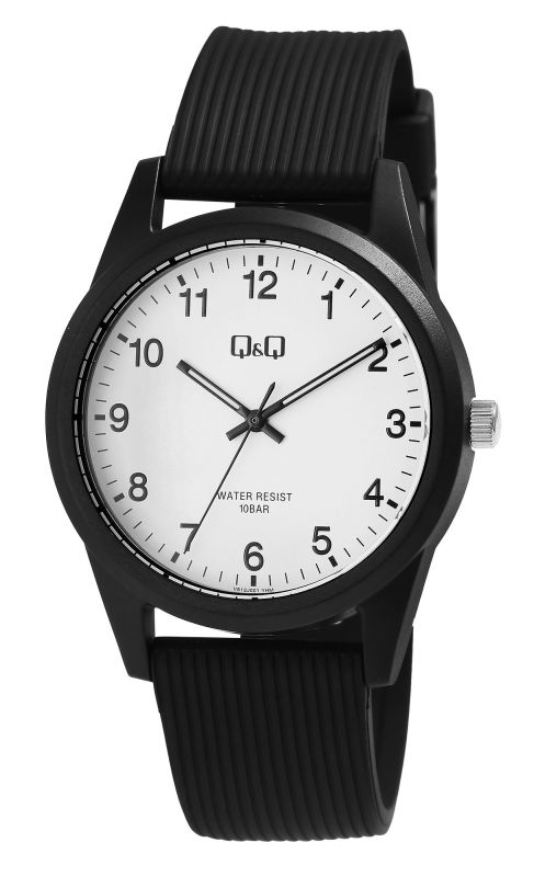 VS12J001Y Q&Q Black Resin Band White Face Watch 10ATM (Unisex) VS12J001Y - Image 1
