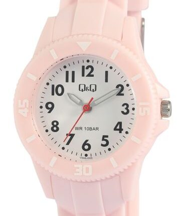 Q&Q Pink Silicon Band White Face Watch 10ATM (Women's/Kids') VS66J005Y
